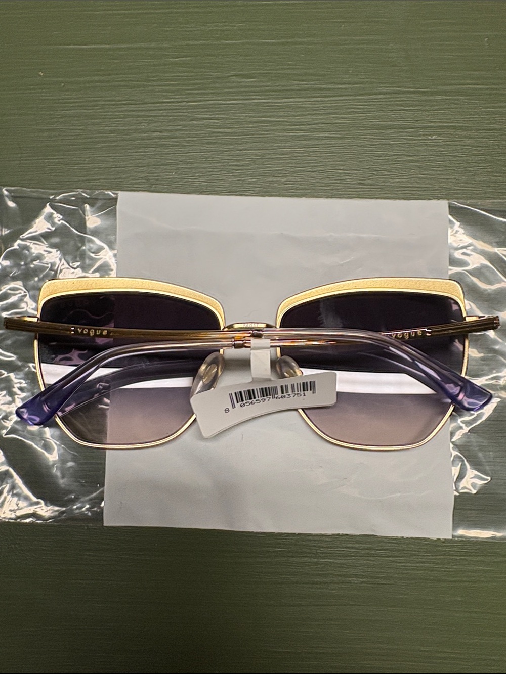Vogue Gold Frame Sunglasses with Purple Gradient Lenses - Picture 3 of 6